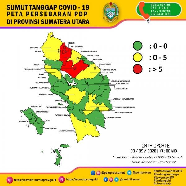 Peta Persebaran PDP di Provinsi Sumatera Utara 30 Mei 2020